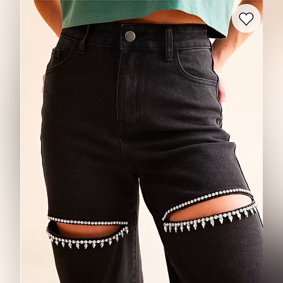 Blue B Ultra High Rise Wide Leg Rhinestone Stretch Jean - Picture 8 of 13